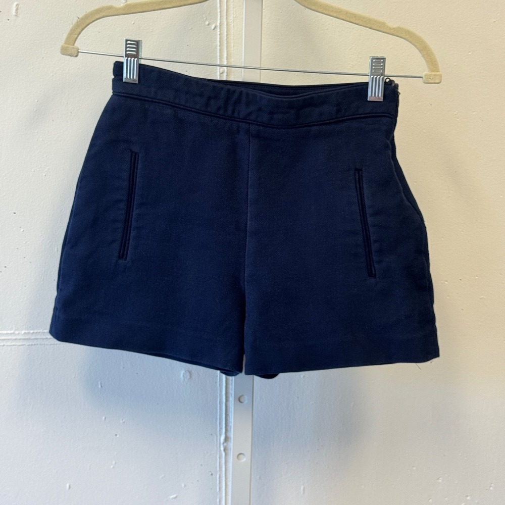 Zara Basic Navy Blue High Waisted Textured Pique Shorts Womens‎ Size Small 26